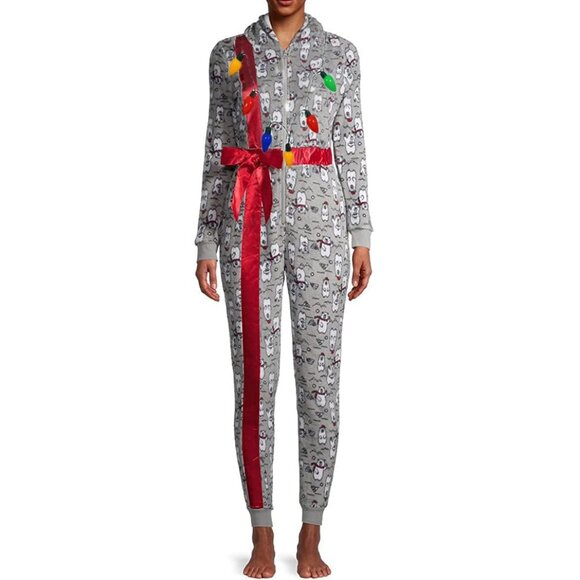 Derek Heart Christmas Bear Union Suit with Lighted Necklace NWT - Picture 1 of 6